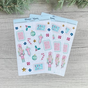 Christmas Nutcracker Planner Vinyl Sticker Sheet, Planner Stickers, Decorative Journal Stickers, Holiday Stickers, Pink Christmas Aesthetic