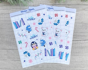 Bookish Winter Planner Hoja de pegatinas de vinilo, Pegatinas del planificador, Pegatinas decorativas del diario, Pegatinas del planificador del libro, Diario del libro, Lindo