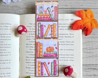 Cute Fall Bookshelf Bookmark | Bookshelf Bookmarks | Gifts for Book Lovers | Cozy Fall Bookmark | Cute Bookmarks | Pumpkin Spice and Books