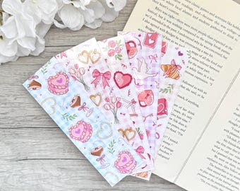 Vintage Valentine Laminated Bookmark Set: Pink Bows, Floral Coquette