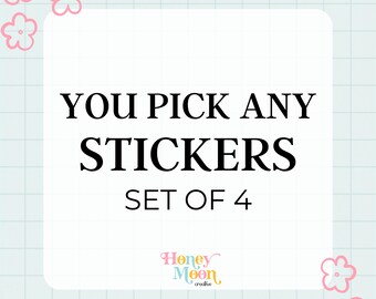 Mix & Match Vinyl Sticker Set: Bookish Kawaii Stickers (Set of 4)