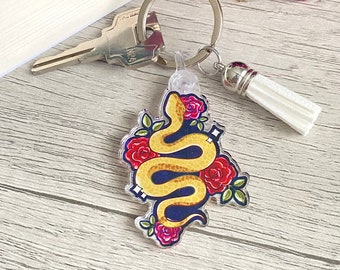 Gothic Snake Keychain: Roses & Tassel - Dark Academia