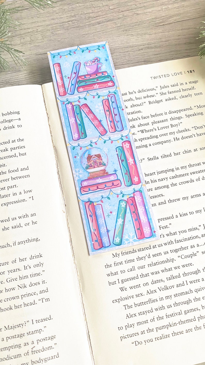 Holiday Bookshelf Bookmark, Christmas Bookmarks, Gifts for Book Lovers, Cute Bookmarks, Gingerbread Bookmark, Christmas Book Gifts, Bookish image 2