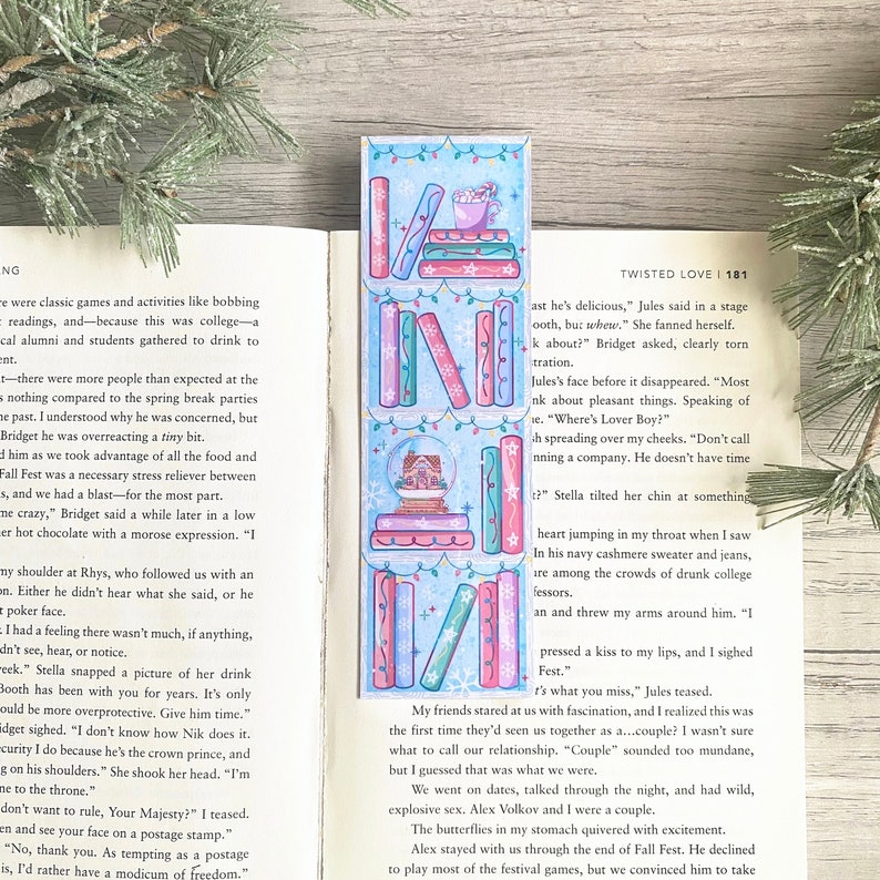 Holiday Bookshelf Bookmark, Christmas Bookmarks, Gifts for Book Lovers, Cute Bookmarks, Gingerbread Bookmark, Christmas Book Gifts, Bookish image 1