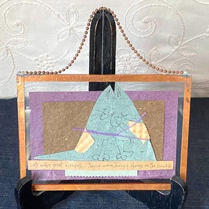 Vintage Handmade Mixed Media Cat Wall Hanging