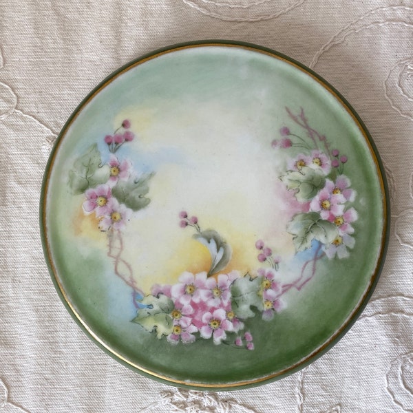 Vintage Wild Roses Round Ceramic Trivet Hand Painted Signed Floral Tea Trivet