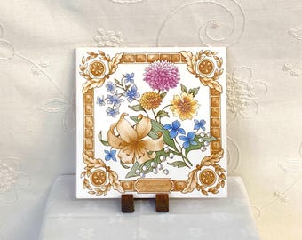 Vintage Avon Floral Wall Tile: 1983 England Happiness Flowers Decor