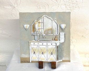 Vintage C. Winterle Olson Resin Bathroom Wall Plaque: 1990s Signed Art
