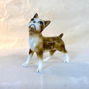 Vintage NAPCO Boxer Dog Figurine: Miniature Bone China, Japan