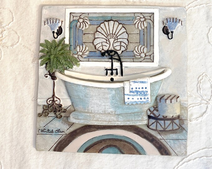 Vintage Retro Bathroom Wall Art 3D Effect Resin Wall Plaque by C ...