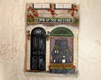 Vintage Kate McRostie Resin Wall Plaque: French Wine Cottagecore Art