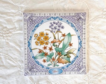 Vintage Avon Floral Ceramic Tile: 1983 England Botanical Decor
