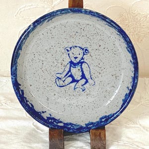 Vintage Bastine Pottery Gray and Blue Small Teddy Bear Dish Signed 1987 Dan Bastine Indiana Ceramicist Studio Pottery Dish