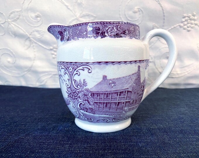 Vintage Old English Staffordshire Ware Purple Transferware Pitcher Jug Vintage Old English Staffordshire Ware Purple Transferware Pitcher Jug