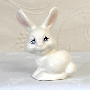 Vintage Small White Ceramic Rabbit Figurine Whimsical Bunny Figurine