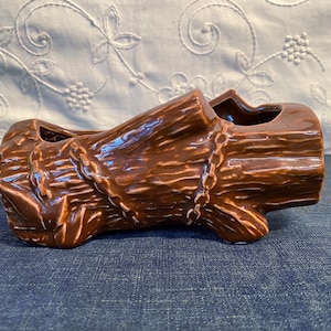 Vintage McCoy Pottery Brown Log with Chains Rustic Indoor Planter