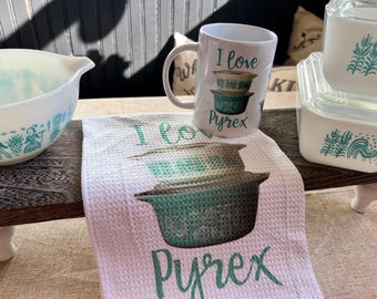 Pyrex Towel, Pyrex Butterprint, Pyrex Gooseberry, I Love Pyrex, Kitchen Towel, Pyrex Snowflake Garland, Pyrex Mug, Pyrex , Friendship Pyrex