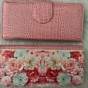 Billetera plegable para mujer, billetera floral, billetera, billetera plegable, billetera rosa, billetera floral rosa