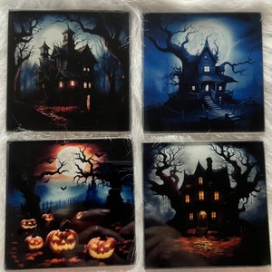 Halloween Coasters, Glass Coasters, Glass Halloween Coasters, Coasters, Halloween