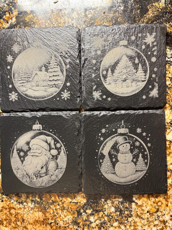 Slate Coasters, Laser Engraved Slate Coasters, Christmas Coasters, Slate Engraved Christmas Coasters, Coasters