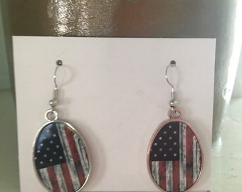 Earrings, Flag Earrings, Drop Earrings, Patriotic Earrings