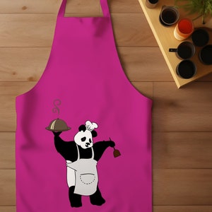 Cooking Panda, Cooking Apron, Chef Aprons, Kitchen Gift for Him, Funny Cooking Apron, Pink cooking apron