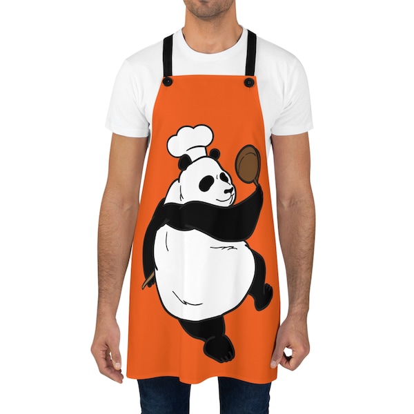 Cooking Panda, Cooking Apron, Chef Aprons, Kitchen Gift for Him, Funny Cooking Apron, Orange cooking apron