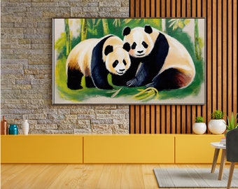 Giant Pandas Frame TV Wall Art, Transform Any Room into a Sanctuary of Serenity with Stunning Panda-Themed Artwork, Instant Digital Download