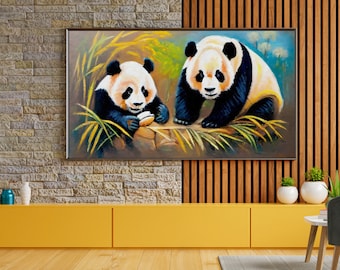 Giant Pandas Frame TV Wall Art, Transform Any Room into a Sanctuary of Serenity with Stunning Panda-Themed Artwork, Instant Digital Download