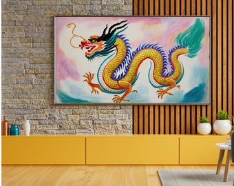 Chinese Dragon TV Wall Art, Samsung Frame TV Art, Chinese New Year, Dragon Art, Lunar New Year, Instant Digital Download, Celebration Art