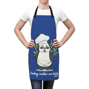 Cooking Panda Apron, Woman Cooking Apron, Gift For Her. Blue cooking apron