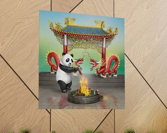Cooking Panda Wall Decor, Chinese Dragon, Panda Home Decor, Animal Decor, Panda Art, Living Room Decor, Panda Wall Hanging