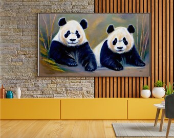 Giant Pandas Frame TV Wall Art, Transform Any Room into a Sanctuary of Serenity with Stunning Panda-Themed Artwork, Instant Digital Download