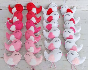 Felt Bird Ornaments,Christmas Felted Birds,Felt Bird Love,Love Birds With Hearts,Cute Birds Decor,Kids Valentine Decor,Hanging Felt Birds
