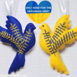 Ukraine shop Ukrainian seller Personalized Blue and yellow Peace for Ukraine dove ornament Ukrainian folk embroidery ornaments Hope ornament