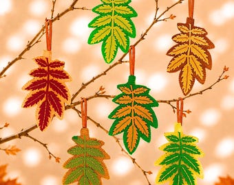 Fall Leaf Ornaments SET of 6, Handmade Felt Autumn Decor, Colorful Leaf Hanging, Tree Decoration, Thanksgiving Decor