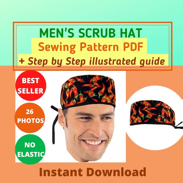 Ukrainian shop Pray for Ukraine Men's Unisex Tieback Scrub Cap SEWING PATTERN PDF Mens Surgical Cap with bias tape Men Scrub Hat