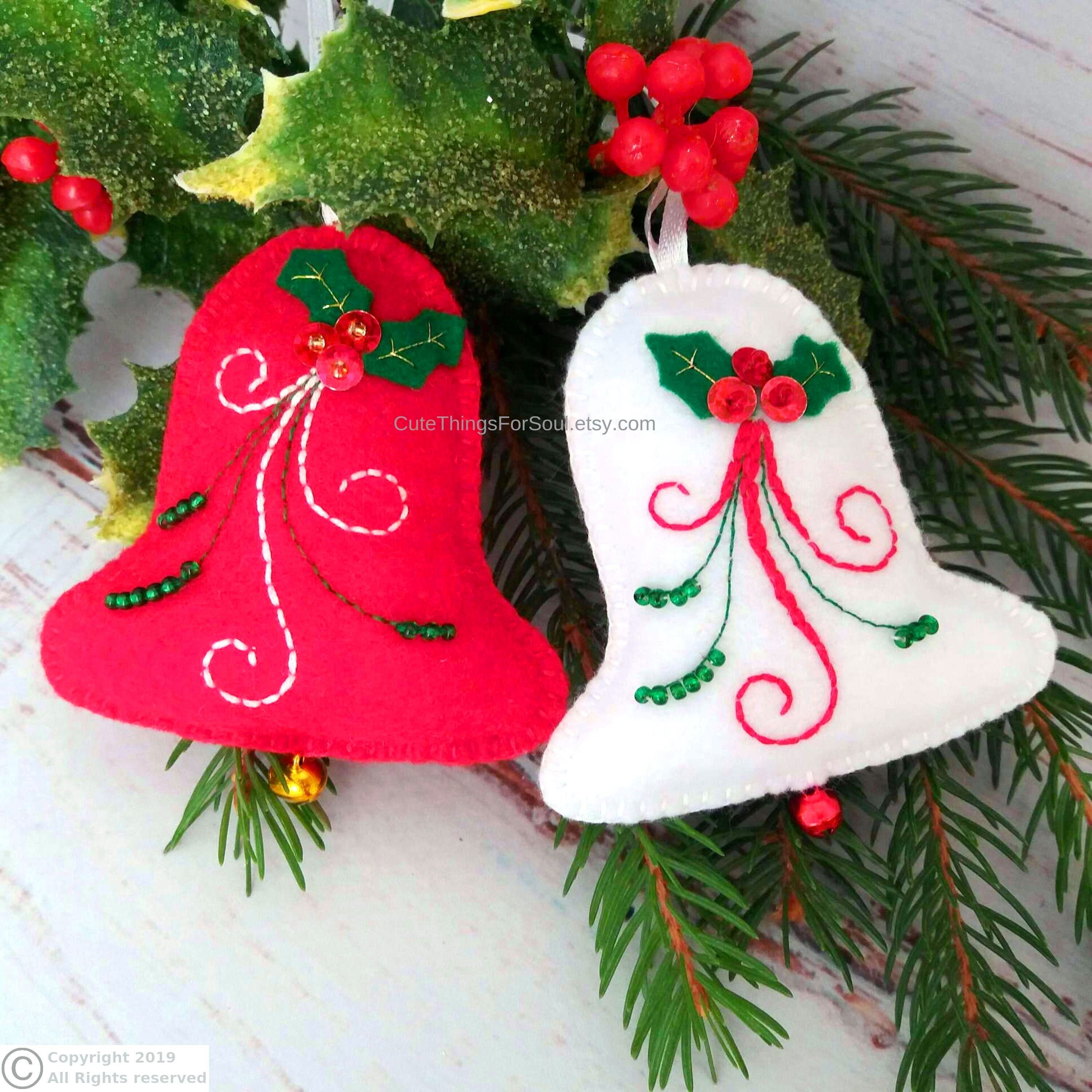 DELIVERY AFTER CHRISTMAS Bell shape blue and white christmas ornaments Felt christmas bell ornaments