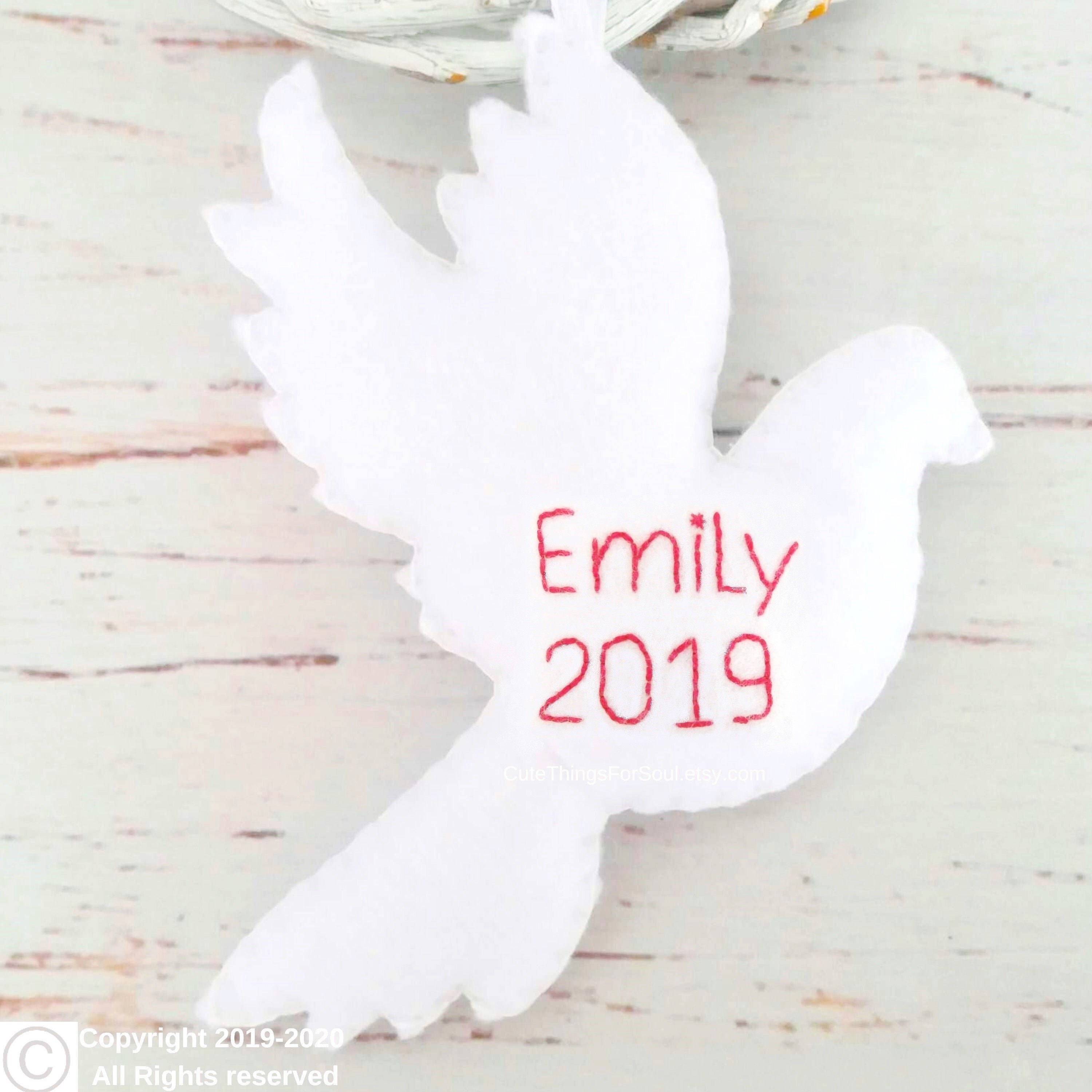 Personalized felt dove ornament White Peace dove decoration Etsy