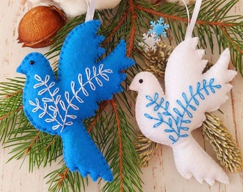 Ukraine shop Ukrainian seller Personalized felt dove ornament Blue and White Peace dove decor Hope ornament White Pigeon Birds lovers gift