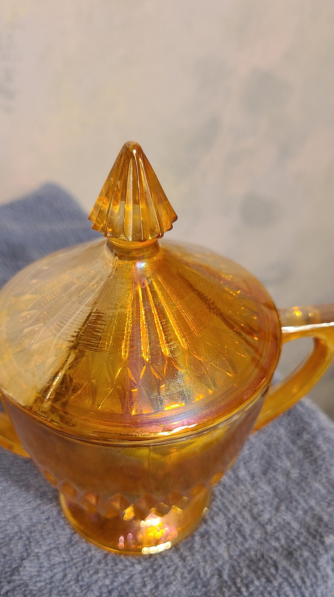 Carnival glass sugar bowl with lid Etsy