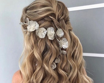 Bridal Hair Accessories 2024, Wedding Hair Accessories UK, Silver Bridal Hair Vine for Wedding, Bride Hair Vine, Hairpiece for Curly Hair