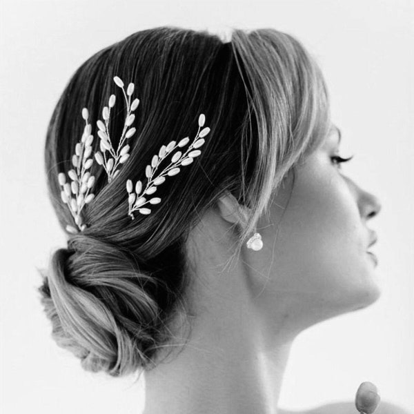 Set of 3 Wedding Hair Pins, Bride Hair Pins UK, Wedding Hair Pins 2024, Wedding Hair Piece for Bride, Gold Pearl Hair Pins for Bridesmaids