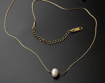 Boda delicado collar de perlas oro collar nupcial collar simple oro collar minimalista collar diario dama de honor gif joyería