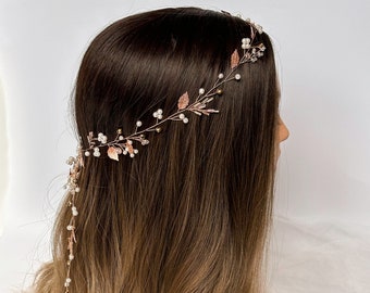 Bridal Hair Accessories 2024 Wedding Hair Accessories for Bride Hair Vine Wedding Handmade Hair Piece for Bride Rose Gold Hair Vine