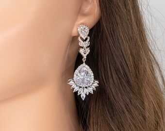long silver earrings, Long Wedding Earrings, Crystal Earring for Her, Elegant Wedding Earrings,  Bride Earrings ~1