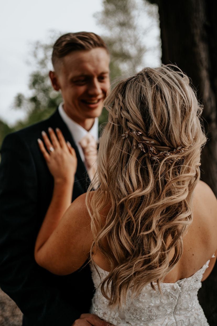 Kilshye Cerchietto Sposa Con Fiori, Foglie E Perle – Oro, Accessorio Per Capelli Da Matrimonio, Festa E Cerimonia