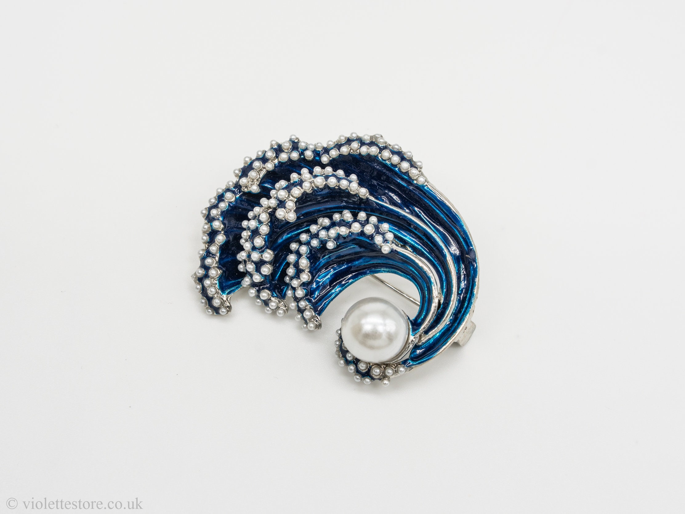VioletteStoreUK Pearl Brooches for Women, Blue Women Brooch, Elegant Brooches for Women, Brooches UK, Waves Brooches