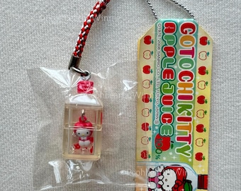 Botella de jugo de manzana Hello Kitty 2008 Vintage Gotochi Charm Strap