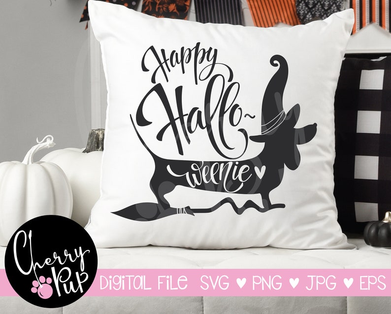 Happy Halloweenie SVG, Instant Digital Download, Halloween Sign For Dog Lover, Cricut Design Space Graphic, Halloween Heat Transfer Design image 1